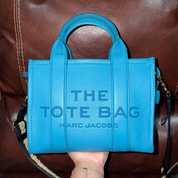 SOLD🔥🔥🔥Marc Jacobs Blue The Leather Small Tote Satchel Crossbody Bag - Picture 9 of 15